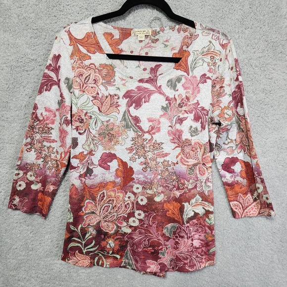 Tops - Energy World Wear‎ Top Medium Gray Multi Color 3/4 Sleeves Soft Stretch Boho